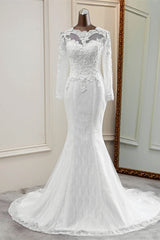 Weddings Dresses Style, Elegant Long Mermaid Tulle Jewel Wedding Dress with Sleeves