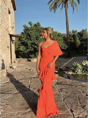 Elegant Mermaid Long One Shoulder Prom Dress 22th Birthday