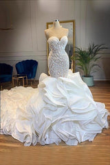 Wedding Dresses Petite, Elegant Sweetheart Lace Up Crystal Mermaid Wedding Dresses