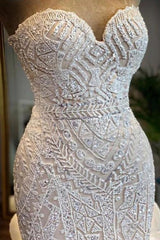 Wedding Dress Fitted, Elegant Sweetheart Lace Up Crystal Mermaid Wedding Dresses