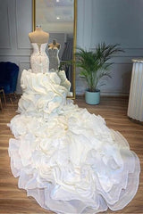 Wedding Dresses Fit, Elegant Sweetheart Lace Up Crystal Mermaid Wedding Dresses