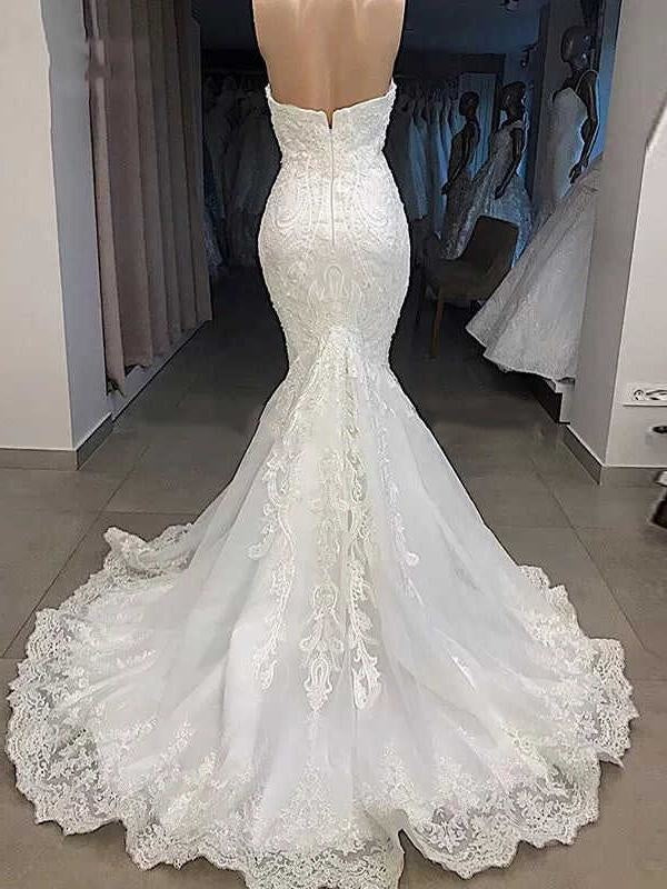 Wedding Dress Online Shopping, Elegant Sweetheart Short Sleeves Lace Mermaid Wedding Dresses