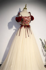 Prom Dresses Long Open Back, Elegant Tulle Embroidery Long Evening Dress, Off the Shoulder Party Dress