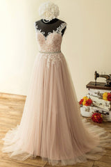 Prom Dress Fairy, Elegant Tulle Lace Long Prom Dress, A-Line Scoop Neckline Evening Dress