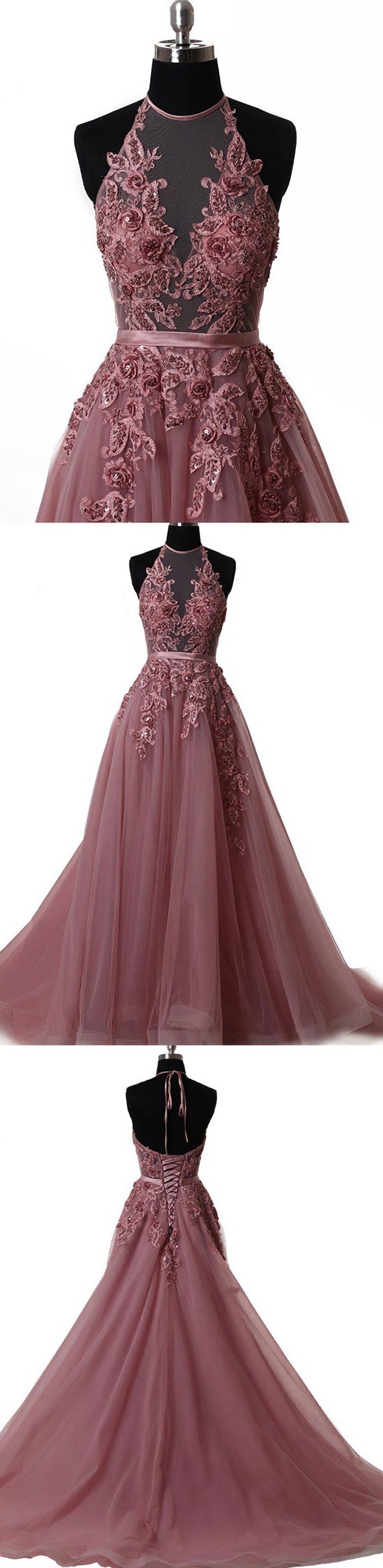 Prom Dresses Short, Elegant tulle lace long prom dress, lace evening dress