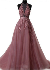 Prom Dresses Long, Elegant tulle lace long prom dress, lace evening dress