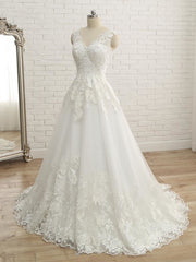 Weddings Dresses Online, Elegant V-Neck Lace Ball Gown Wedding Dresses
