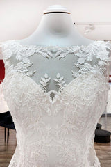 Wedding Dresses Collection, Elegant White Long Mermaid Tulle Lace Open Back Wedding Dresses