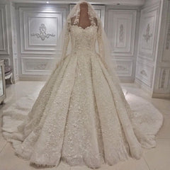 Wedding Dress Style 2024, Expensive Lace Appliques Long Sleevess Ball Gown Wedding Dress