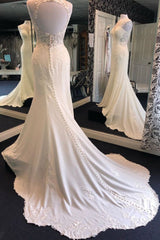 Wedding Dress Websites, Exquisite Jewel Sleeveless Wedding Dress Sheath Tulle Lace Open Back Bridal Gown