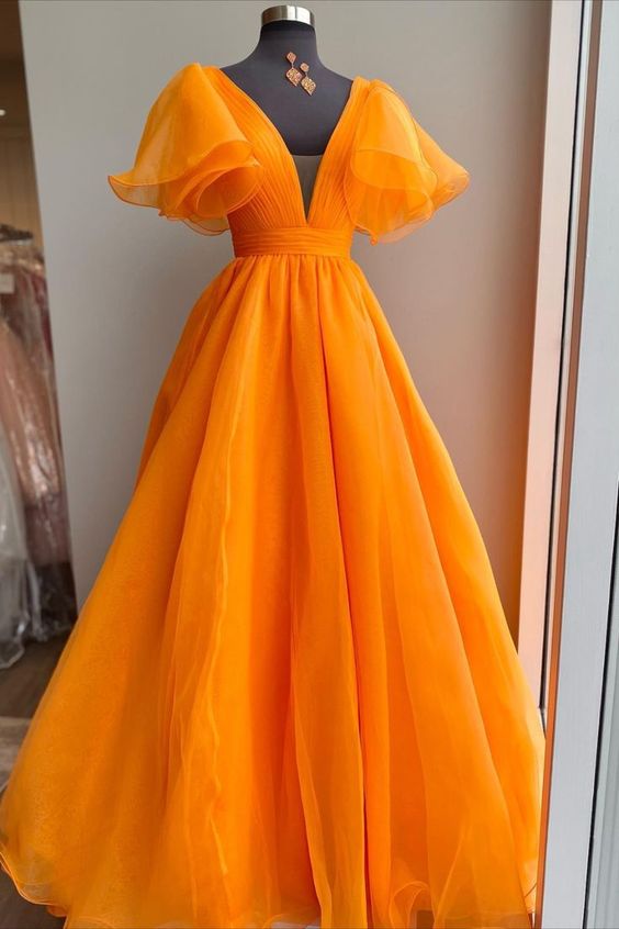 Prom Dress Blue Long, Uniqus Long Prom Dress Orange Formal Dress