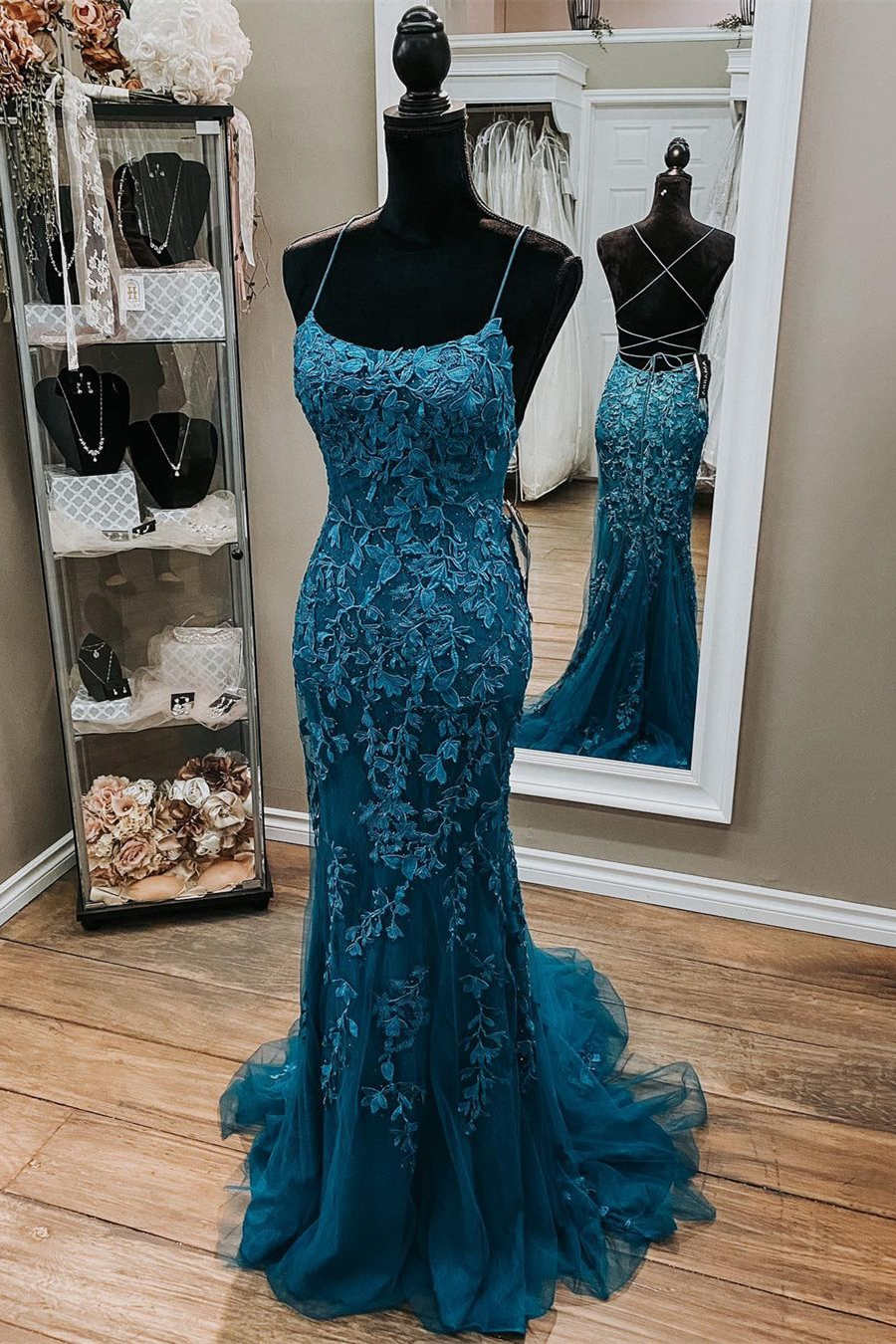 Bridesmaid Dresses 3 20 Length, Stunning Blue Lace Appliqus Long Prom Dress