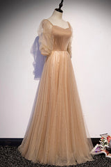 Orange Dress, Cute Tulle Long Prom Dresses, A-Line Evening Dresses