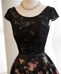 Evening Dresses Elegant Classy, Black Lace Floral Patterns Long Prom Dress, Black Evening Dress