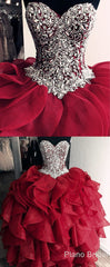 Winter Wedding, Burgundy Quinceanera Dress, Ball Gowns Crystal Beaded Bodice Corset