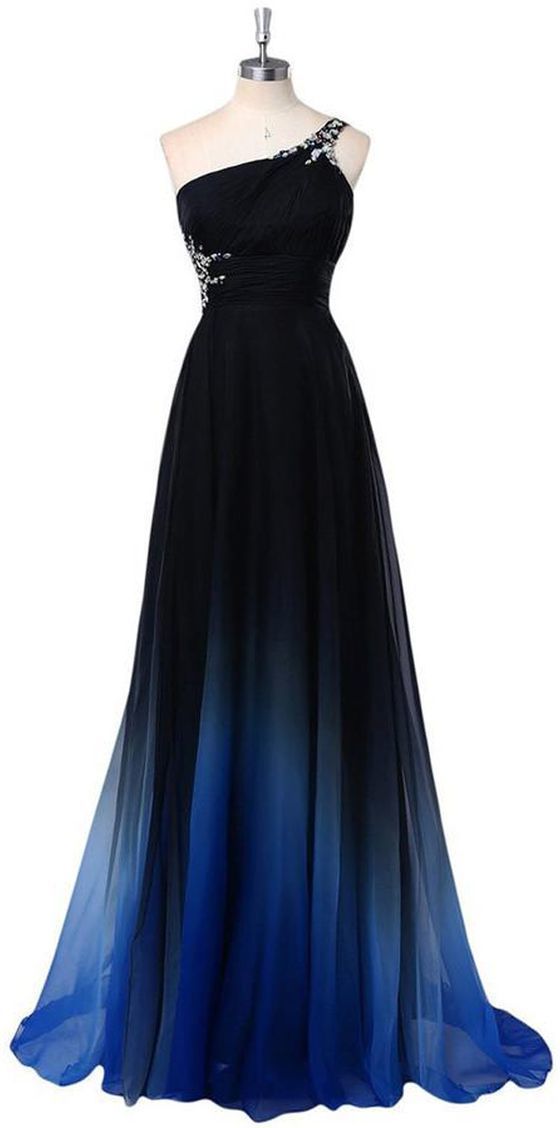 Party Dresses Online Shopping, One Shoulder Chiffon Prom Evening Dress With Beads