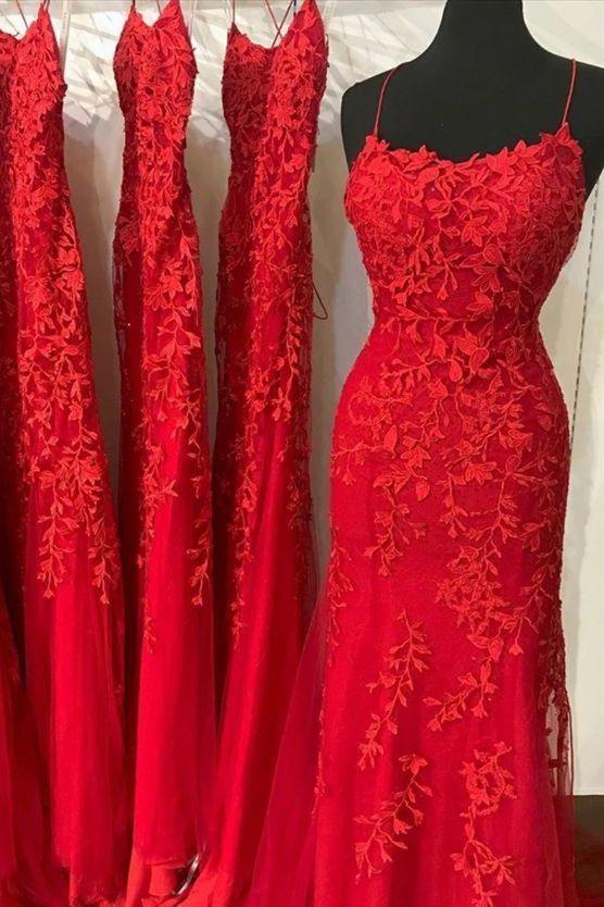Engagement Photo, Red Lace Prom Dresses, Mermaid Long Prom Dresses, Cheap Evening Party Dresses, For Women