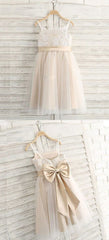 Party Dress Lace, A Line Spaghetti Straps Light Champagne Flower Girl Dress With Lace