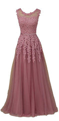 Party Dresses Wedding, Prom Dresses, Scoop A Line Tulle Floor Length Evening Gowns