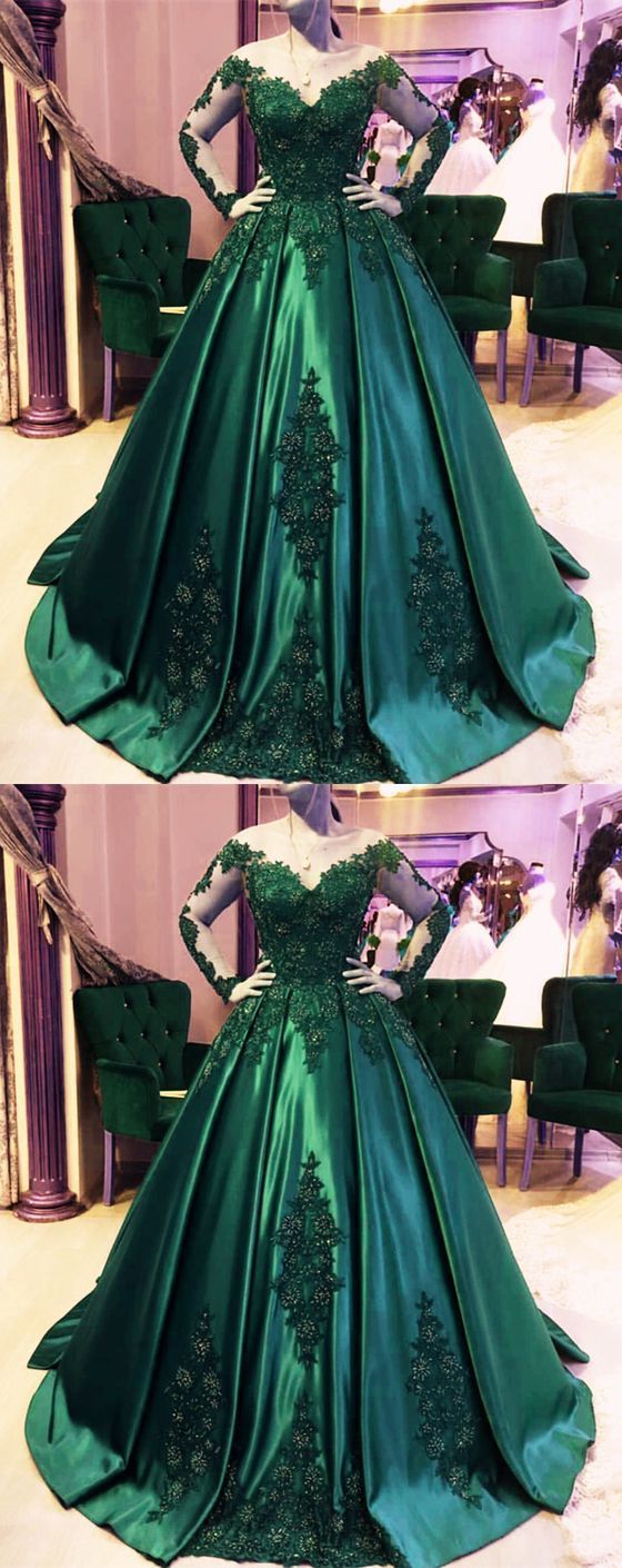 Weddings Dresses For The Beach, Dark Green Ball Gown Emerald Green Prom Dress, Ball Gown Wedding Dress