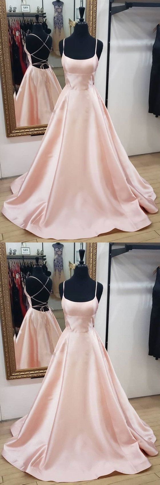 Party Dressed Short, Simple Pink Satin Long Prom Dress, Pink Evening Dress