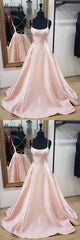 Party Dressed Short, Simple Pink Satin Long Prom Dress, Pink Evening Dress