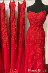 Bridesmaid Dresses Blushing Pink, Red Lace Prom Dresses, Mermaid Long Prom Dresses, Cheap Evening Party Dresses, For Women
