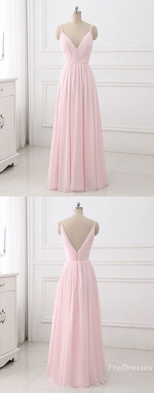 2035 Prom Dress, pink v neck chiffon long prom dress evening dress