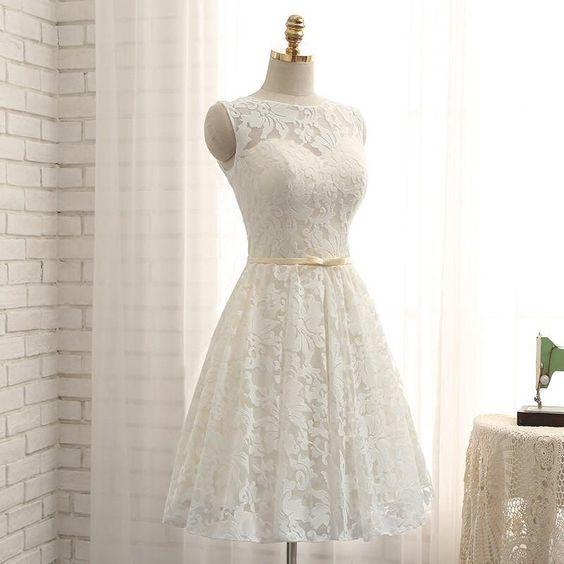 Boho Wedding Dress, A Line Lace Prom Homecoming Dresses, Short