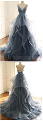 Prom Dresses 2035, TULLE LACE LONG BLUE Prom Dresses