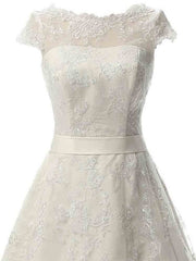 Wedding Dresse Vintage, Glamorous Cap Sleeves Covered Button Ribbon Wedding Dresses