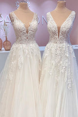 Wedding Dress Costs, Glamorous Long A-Line Open Back Tulle Appliques Lace Wedding Dress