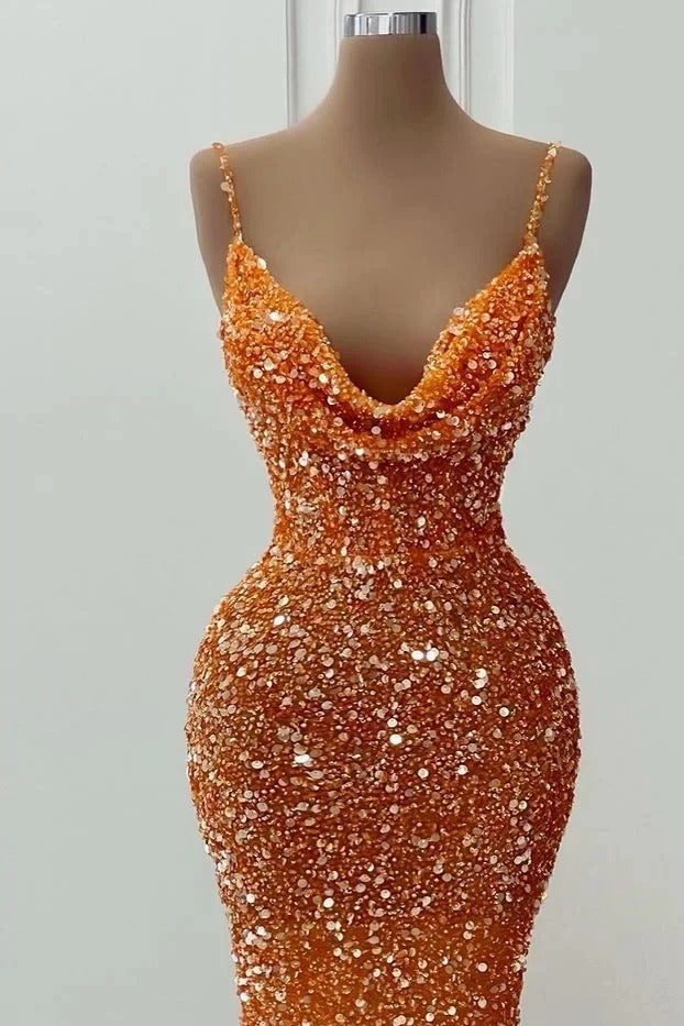 Classy Dress, Glamorous Long Mermaid Spaghetti Straps Sequined Formal Prom Dresses
