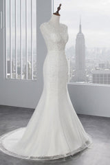 Wedding Dress Styled, Glamorous Long Mermaid Tulle Appliques Lace Wedding Dress