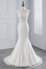 Wedding Dress For, Glamorous Long Mermaid Tulle Appliques Lace Wedding Dress