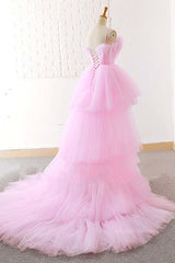 Bridesmaids Dress Shopping, Gorgeous High Low Pink Tulle Long Prom Dresses, Pink Tulle Formal Graduation Evening Dresses