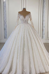 Wedding Dress Strap, Gorgeous Lace Long Sleeve Beads Ball Gown Wedding Dress