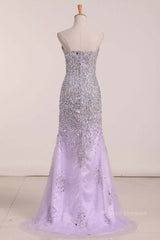 Prom Dress Guide, Gorgeous Mermaid Strapless Purple Beaded Long Prom Dresses, Mermaid Purple Beaded Formal Evening Dresses, Purple Ball Gown