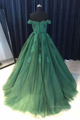 Formal Dresses Gown, Gorgeous Off Shoulder Green Lace Long Prom Dresses, Green Lace Formal Evening Dresses, Green Ball Gown