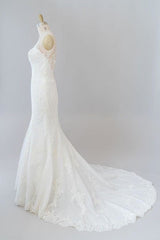Wedding Dresses Designs, Graceful Illusion Appliques Mermaid Wedding Dress