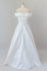 Wedding Dress Classic, Graceful Long Ball Gown Off Shoulder Satin Wedding Dress