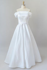 Wedding Dresses Classic, Graceful Long Ball Gown Off Shoulder Satin Wedding Dress