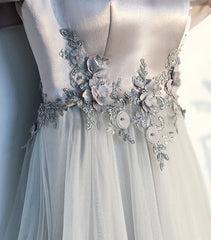 Prom Dresses Chiffon, Gray A Line Lace Long Prom Dress, Gray Evening Dress