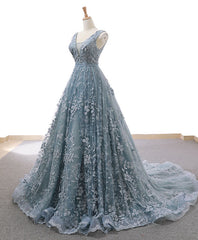 Bridesmaid Dress White, Gray Blue Tulle Lace Long Prom Dress Gray Blue Lace Evening Dress