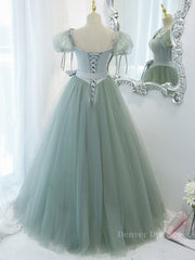 Bridesmaid Dresses Winter Wedding, Gray Green A-Line Tulle Long Prom Dress, Gray Green Formal Dress