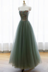 Formal Dresses For Sale, Gray Green Tulle Beaded Long Prom Dress, A-Line Evening Dress