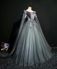 Bridesmaides Dresses Summer, Gray Green Tulle Lace Long Prom Dress Gray Tulle Formal Dress