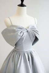 Prom Dress With Tulle, Gray Satin Long Prom Dress, A-Line Spaghetti Straps Evening Graduation Dress