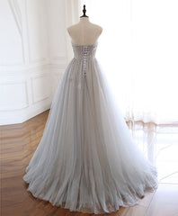 Bridesmaid Dresses Pinks, Gray Sweetheart Tulle Beads Long Prom Dress Gray Tulle Formal Dress