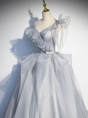 Prom Dresses Unique, Gray Sweetheart Tulle Long Prom Dress, Gray Evening Dress